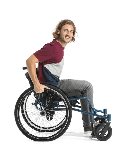 Handsome man in wheelchair on white background — Stock Photo, Image