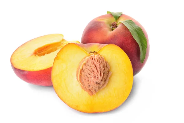 Ripe peaches on white background Royalty Free Stock Photos