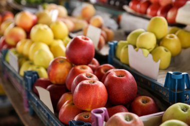 Pazarda tezgahta taze elma