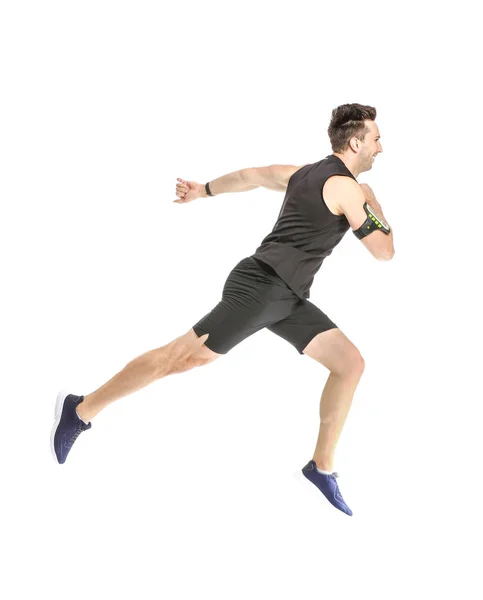 Running sporty man on white background — Stock Photo, Image