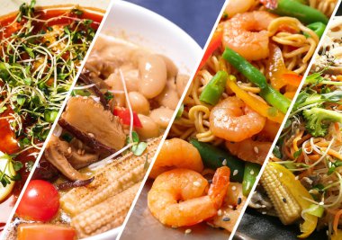 Farklı lezzetli Çin yemekleri, closeup