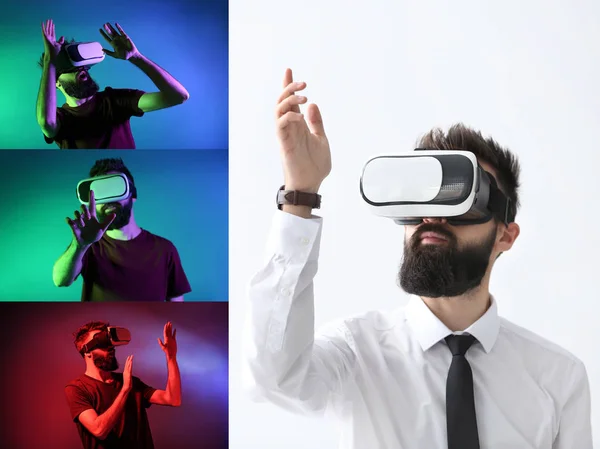 Fotos mit einem bärtigen Mann mit Virtual-Reality-Brille — Stockfoto