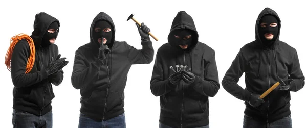 Collage with male thief on white background — Stock Photo, Image