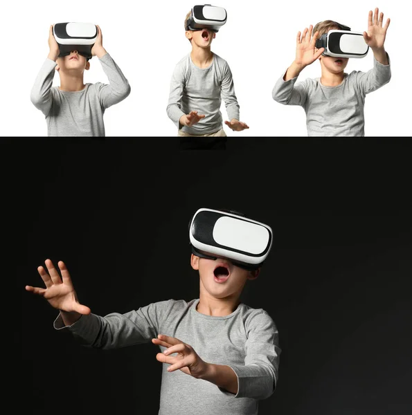 Set van Foto's met kleine jongen dragen virtual reality bril — Stockfoto