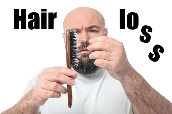 Pria dengan masalah kehilangan rambut pada latar belakang putih — Stok Foto
