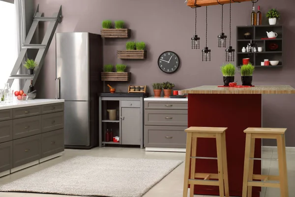 Interior of modern kitchen with stylish furniture — Stock Photo, Image