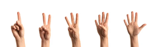 Female hands showing numbers on white background — Stock Photo, Image