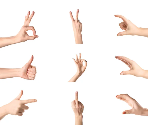 Gesturing female hands on white background — Stock Photo, Image