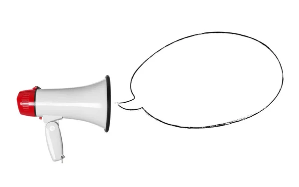 Megafono e bolla discorso vuoto su sfondo bianco — Foto Stock