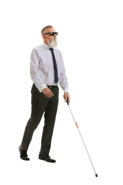 Blind mature man on white background — Stock Photo, Image