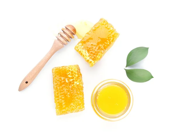 Composition with sweet honey on white background — Stock Photo, Image