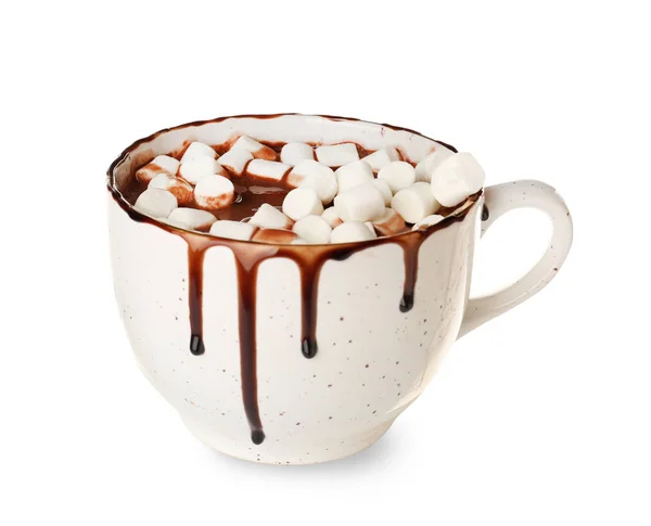 Xícara de chocolate quente com marshmallows no fundo branco — Fotografia de Stock