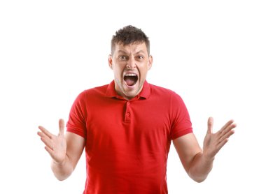 beyaz zemin üzerine kızgın adam portresi