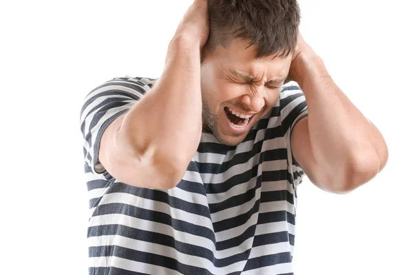 Portrait de l'homme stressé sur fond blanc — Photo