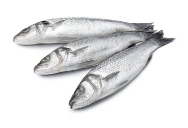 Beyaz arka planda taze levrek balığı