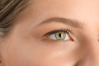 Güzel kaşları olan genç bir kadın, yakın plan.