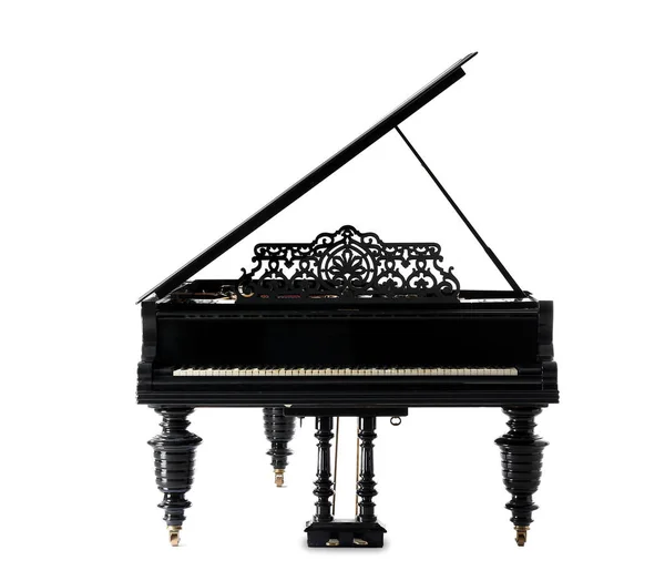 흰색 배경에 블랙 그랜드 피아노 — 스톡 사진