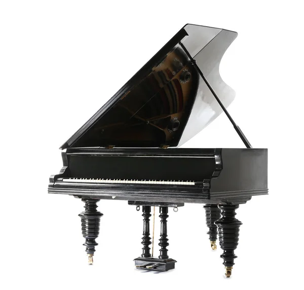 白い背景に黒いグランドピアノ — ストック写真