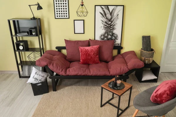 Stylish interior of living room with sofa — Stock Photo, Image