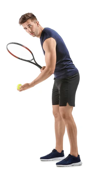白い背景にハンサムなテニスプレーヤー — ストック写真
