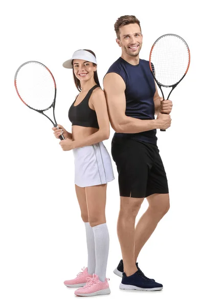 Junge Tennisspieler auf weißem Hintergrund — Stockfoto