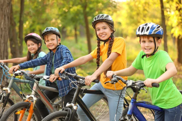 Lindos niños montando bicicletas al aire libre —  Fotos de Stock