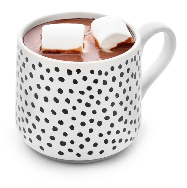 Xícara de chocolate quente com marshmallows no fundo branco — Fotografia de Stock