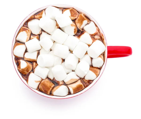 Xícara de chocolate quente com marshmallows no fundo branco — Fotografia de Stock
