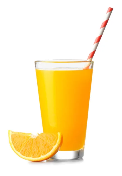 Glass of fresh orange juice on white background — Stock Photo, Image