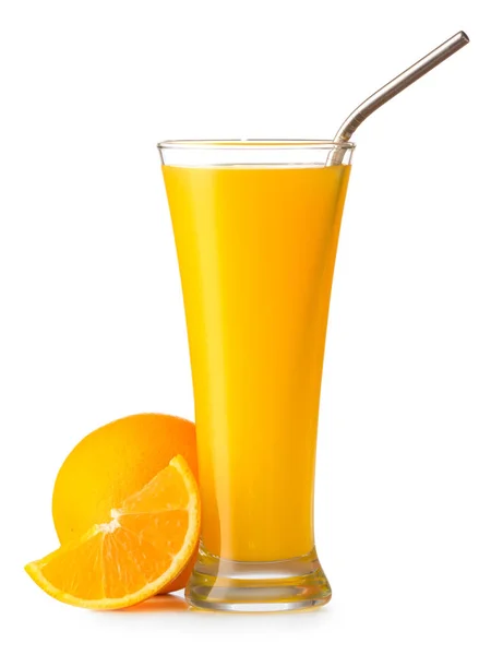 Vidro de suco de laranja fresco no fundo branco — Fotografia de Stock