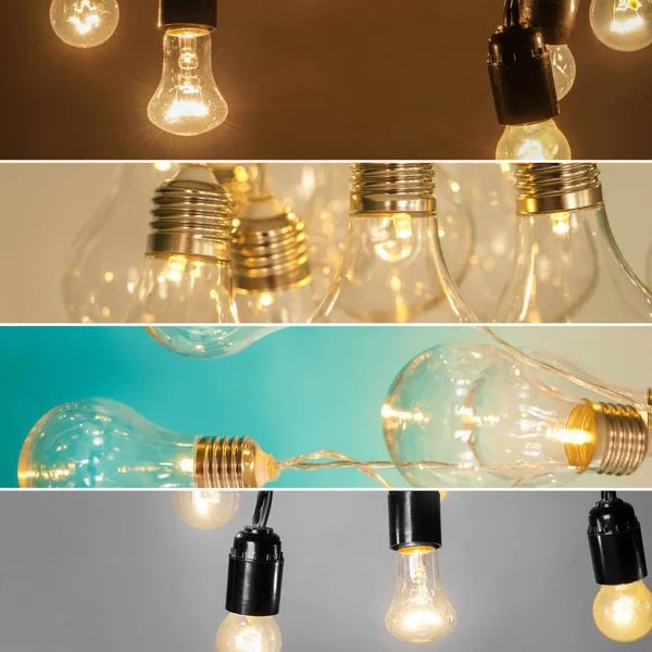 Collage con lampadine incandescenti — Foto Stock