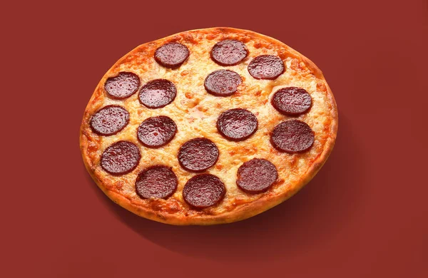 색상 배경에 맛있는 페퍼로니 피자 — 스톡 사진