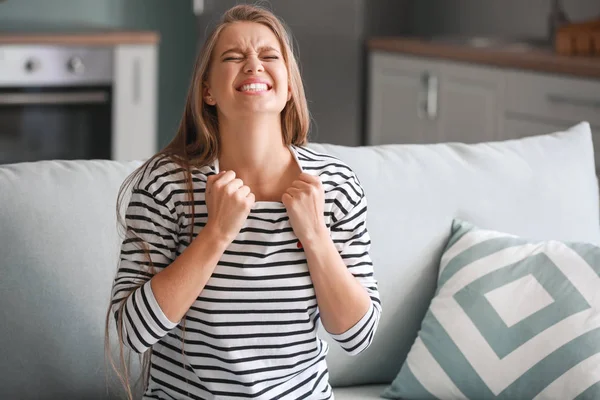 Portrait of angry woman at home — Stock Photo, Image