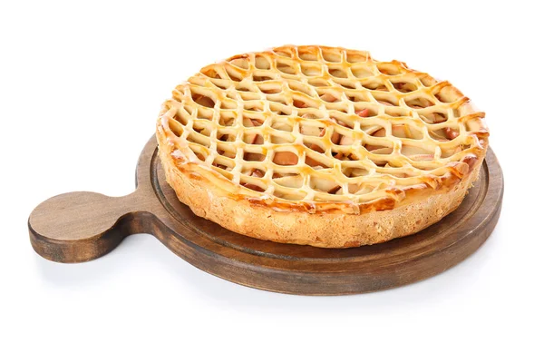 Tarte aux pommes savoureuse sur fond blanc — Photo