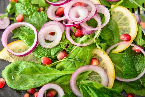 Tasty salad with pomegranate seeds, closeup — Stock Photo, Image