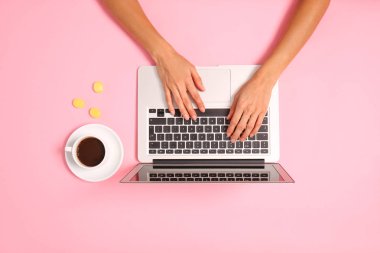 Dizüstü bilgisayarda çalışan kadın, üst görünüm