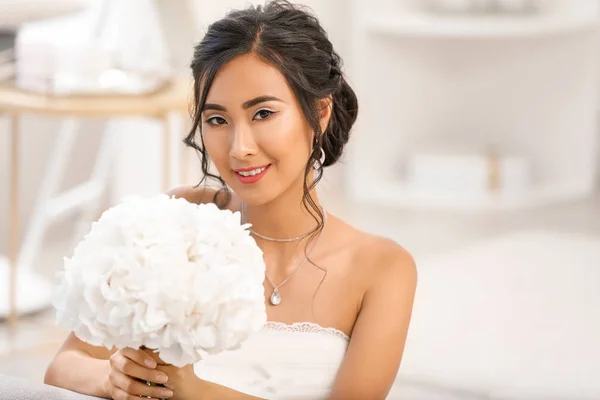 Beautiful young Asian bride at home — Stock Photo, Image