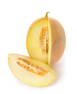 Beyaz arka planda tatlı olgun kavun