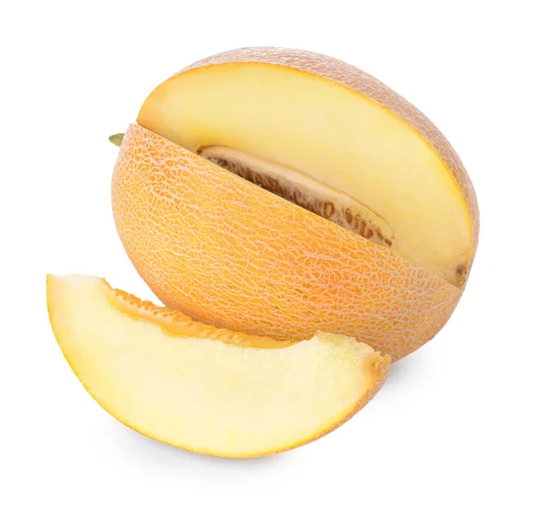 Słodki dojrzały melon na białym tle — Zdjęcie stockowe