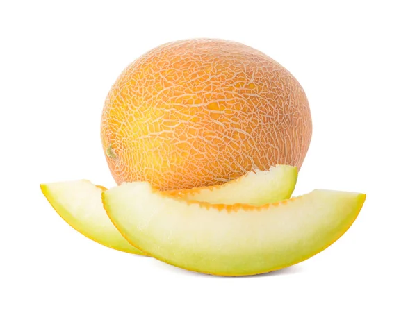Słodki dojrzały melon na białym tle — Zdjęcie stockowe