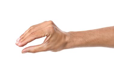 Bir şey beyaz arka plan üzerinde tutan erkek el