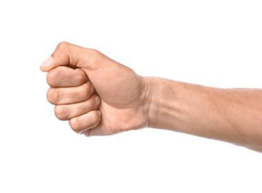 Erkek el Beyaz zemin üzerine yumruk el ile