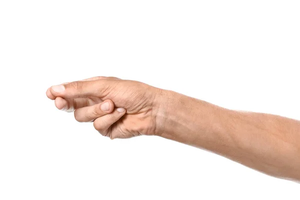 Männliche Hand gestikulierend auf weißem Hintergrund — Stockfoto