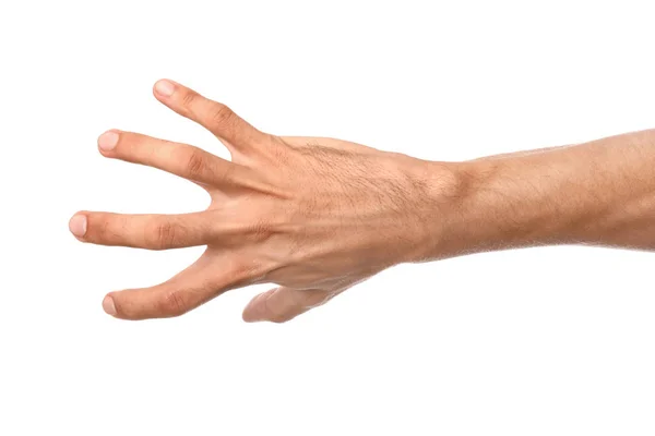 Male hand grabbing something on white background — Stock Photo, Image