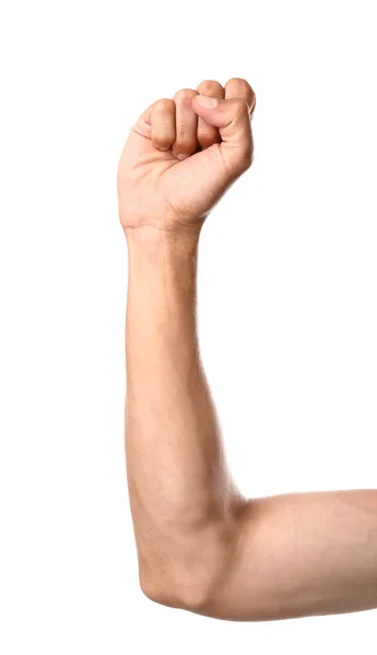 Male hand with clenched fist on white background — Stock Photo, Image