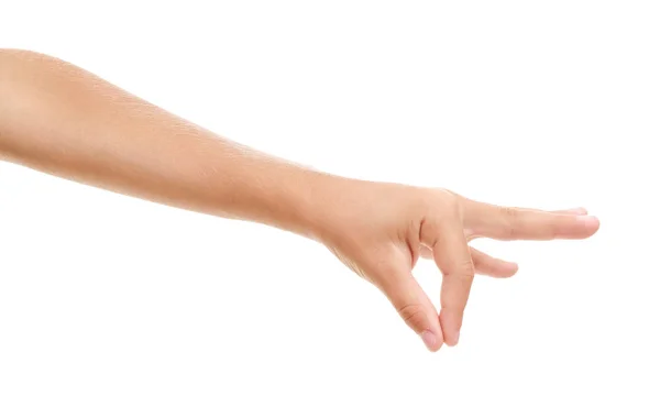 Child's hand holding something on white background — Stock Photo, Image