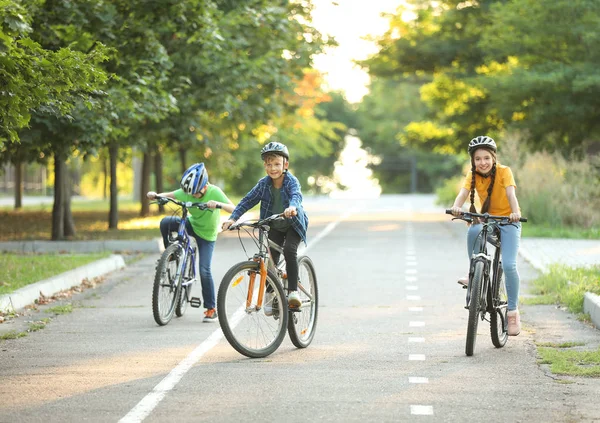Crianças bonitos andar de bicicleta ao ar livre — Fotografia de Stock