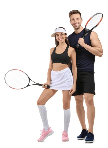 Junge Tennisspieler auf weißem Hintergrund — Stockfoto