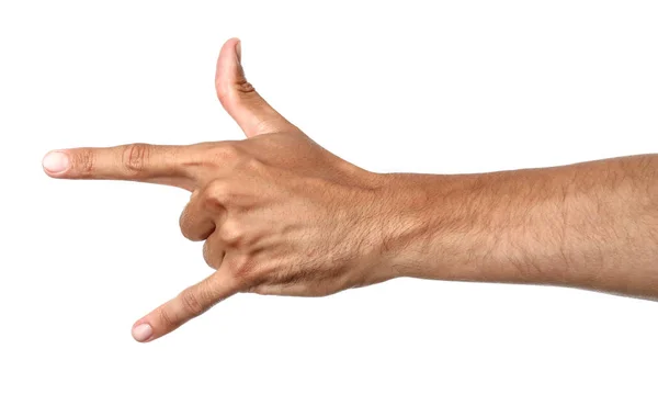 Gestura da mão masculina no fundo branco — Fotografia de Stock