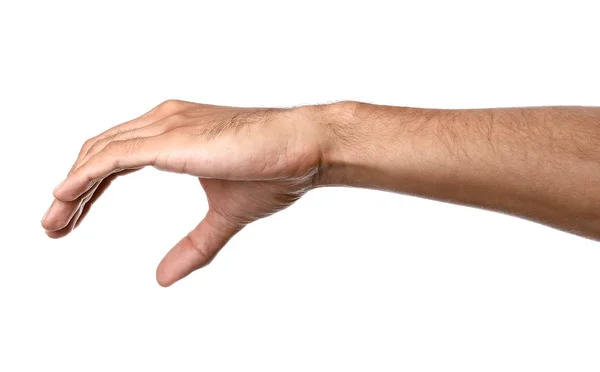 Αρσενική χέρι που κρατά κάτι σε λευκό φόντο — Φωτογραφία Αρχείου